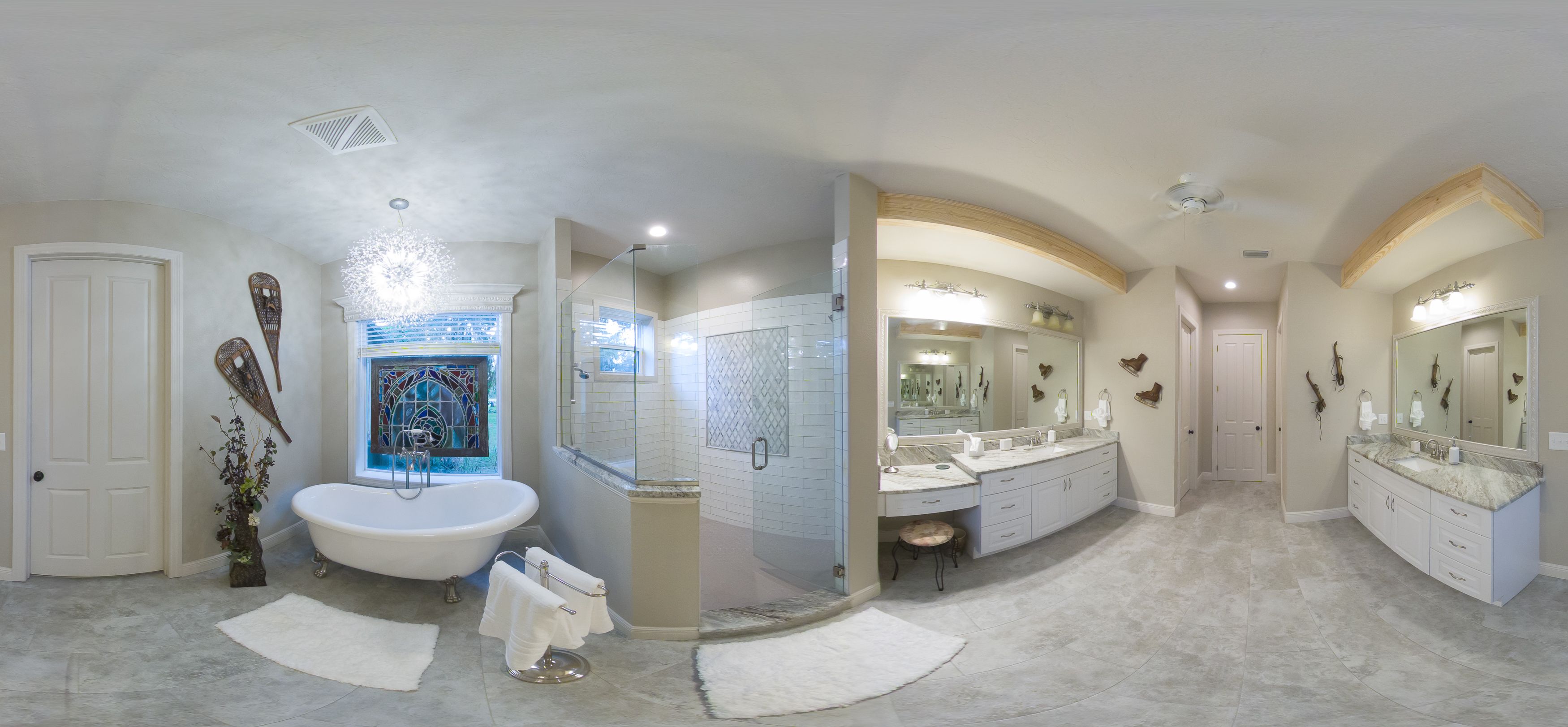 luxury ski-themed bathroom at The Lake Louisa Chateau vacation home